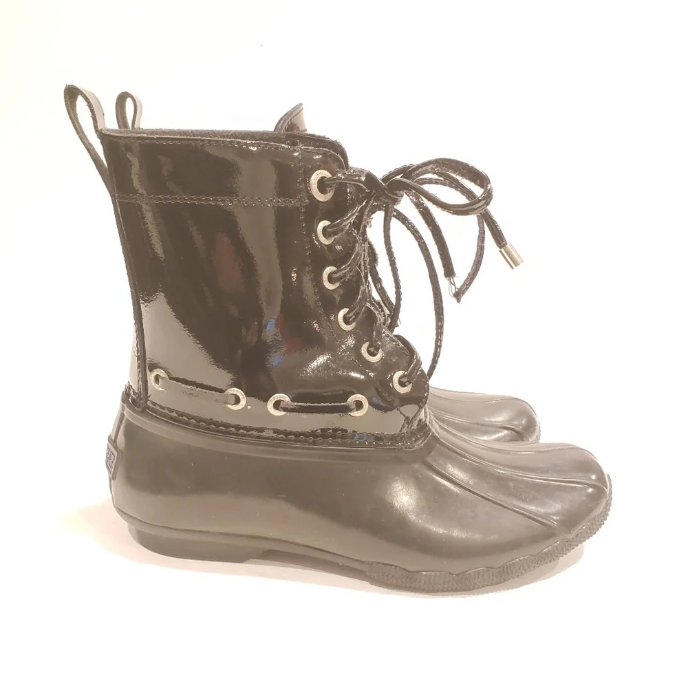 Sperry snowboot black patent leather rainboot womens size 6 black duckboot